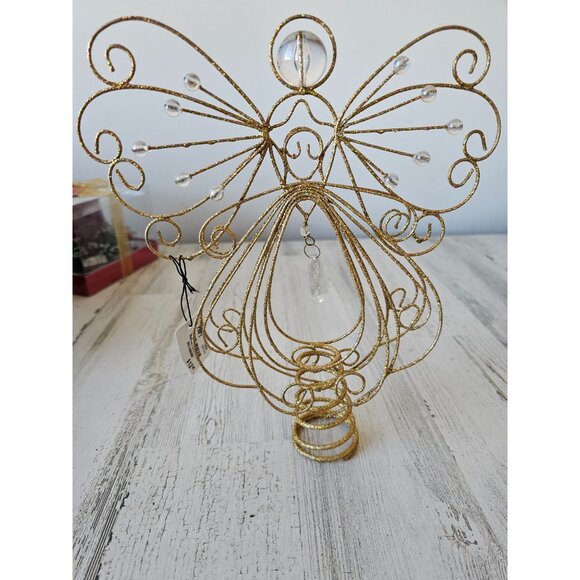 Pier 1 glitter Angel tree topper mini beaded gold never used Crystal - Picture 6 of 9